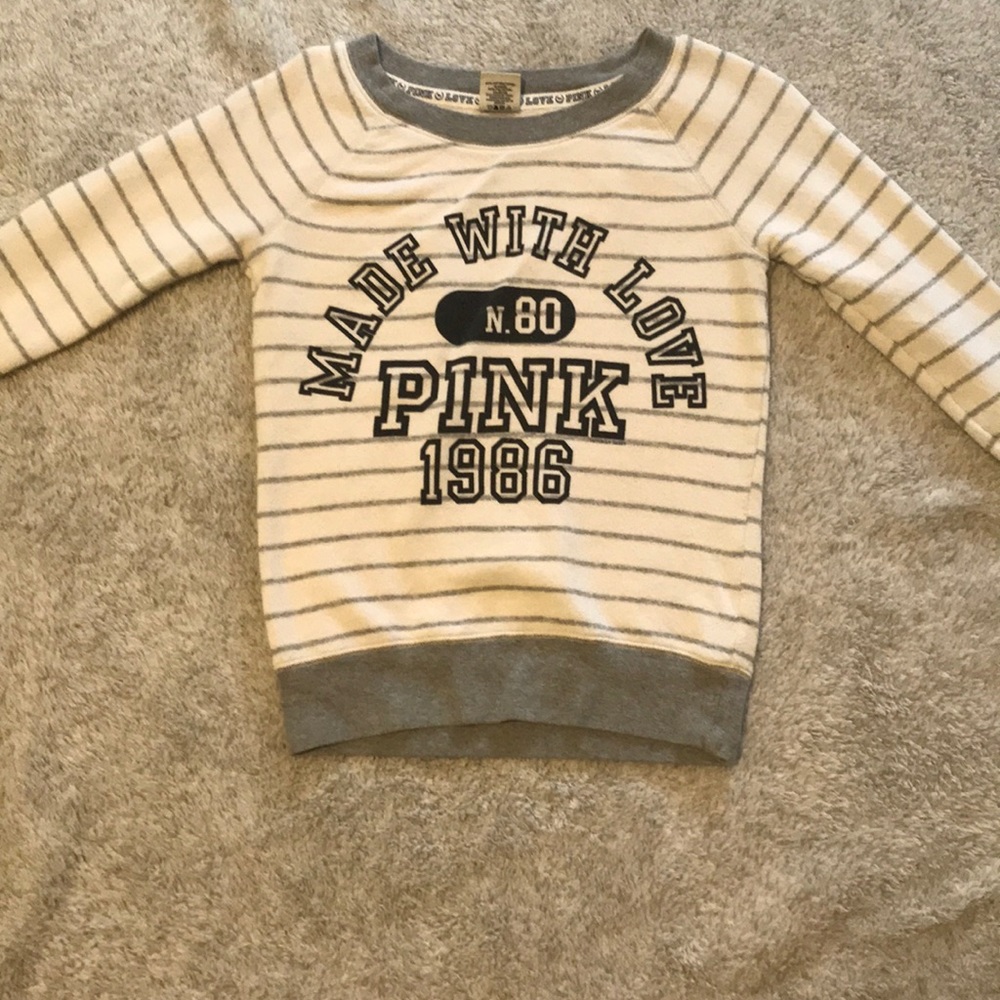 grey and white striped PINK sweatshirt